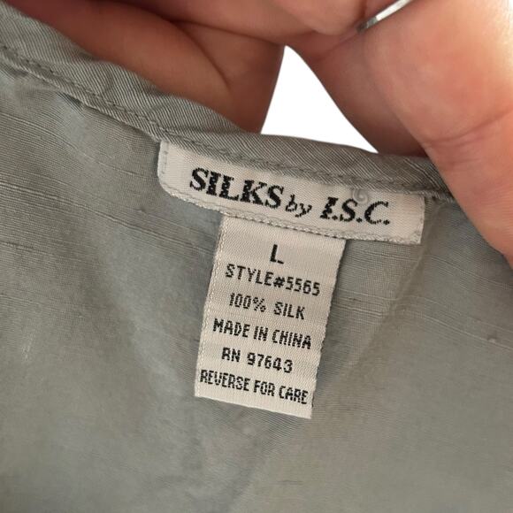 Vintage Sage Red Rose Embroidery Silk Shirt Womens Sz Medium Fall Fairy Feminine - Picture 7 of 16